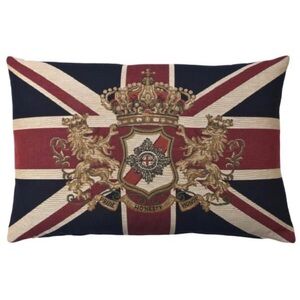 EVANS LICHFIELD Union Jack Lion Crest Tapestry Pillow British Heritage Decor